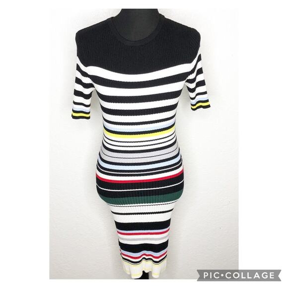 English Factory black white multicolor striped ribbed knit midi dress size Small - Picture 1 of 13